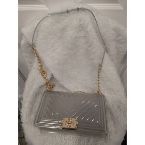 Clear  Jelly‎ Handbag Gold Chain Flap Lock Shoulder Crossbody Purse